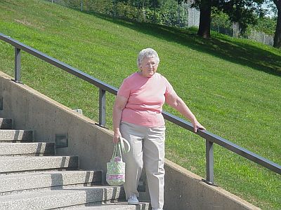 Mary on the Steps of the St Louis Arch